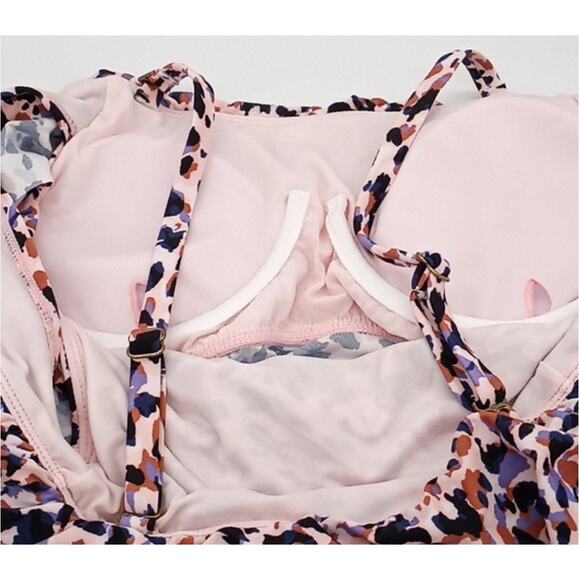 Island Escape Floral Tankini Swim Top Ruffle Off Shoulder Underwire Pink 20W - Picture 5 of 5